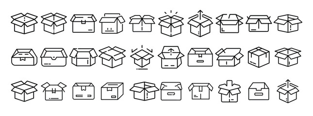 Box, package, shipping, delivery, logistics – thin line web icon set. Outline icons collection. Simple vector illustration.