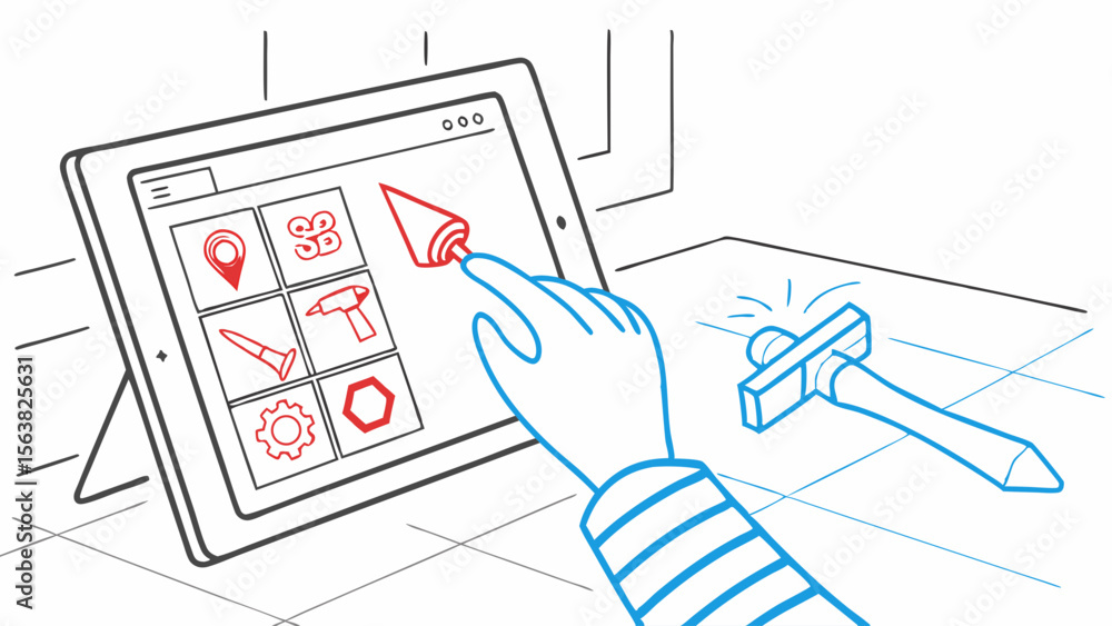 Aufkleber tablet interface interaction: touchscreen control of a digital application