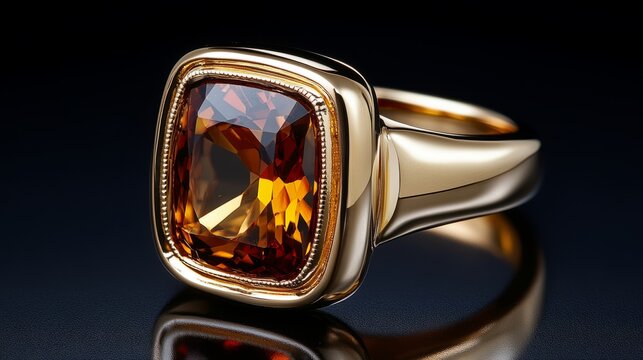 Luxurious gold ring featuring a stunning amber gemstone, perfect for adding elegance to formal events or daily wear