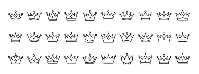 Royalty, crown, king, queen, leadership – thin line web icon set. Outline icons collection. Simple vector illustration.