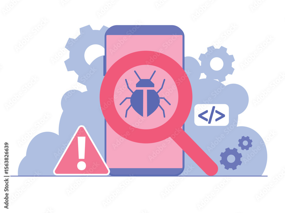 Poster smartphone screen with bug report symbol indicating issue reporting