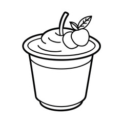 yogurt cup with fruit line art sketch