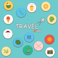 Flat Design Summer Holiday Travel Icons for Vacation Background
