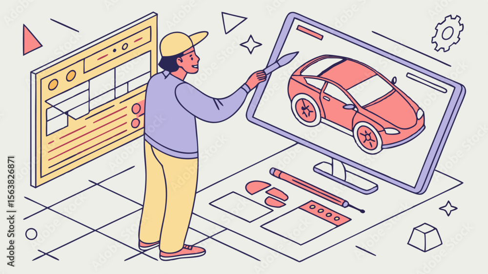 Poster automotive design illustration: digital sketching and ui workflow