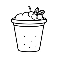 yogurt cup with fruit line art sketch