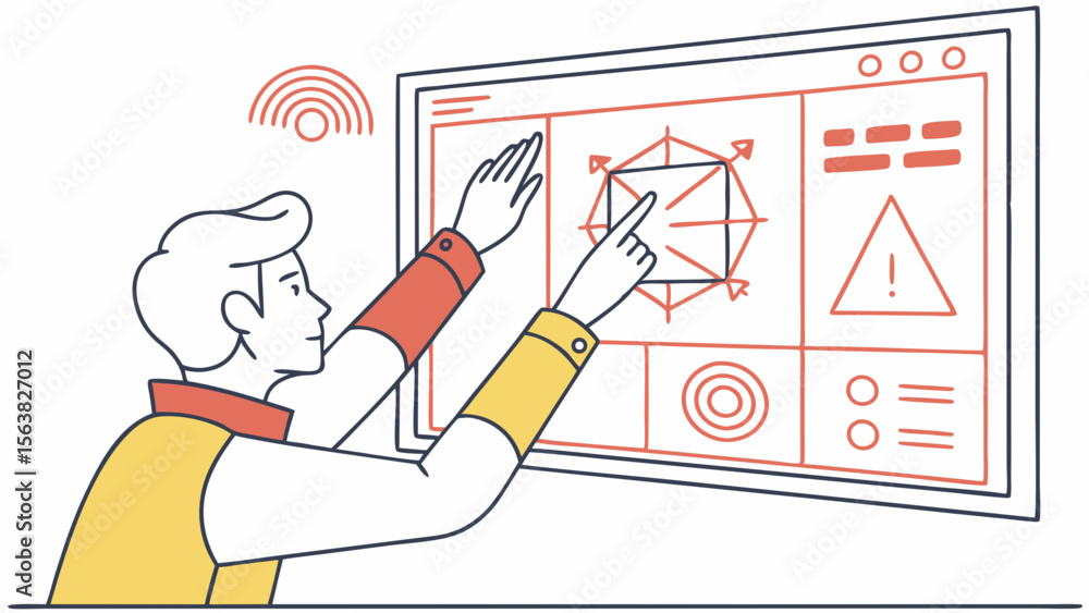 Aufkleber interactive tech: man interacting with digital interface