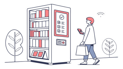Automated Library Kiosk: Woman with Book Rental