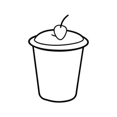 yogurt cup with fruit line art sketch