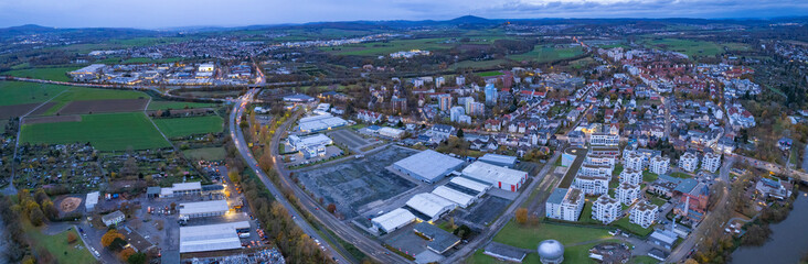 Aerial view around the old city of Giessen,,  in Germany on a late afternoon in autumn