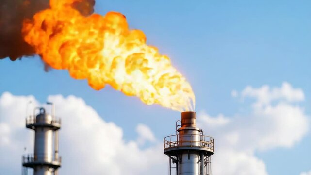 Industrial flames and smoke rising