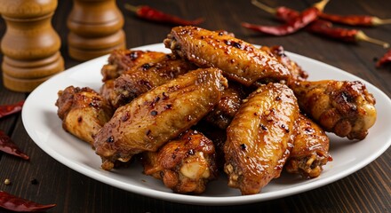 Grilled chicken wings with spicy pepper plate