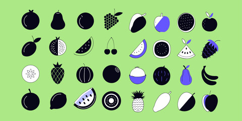 Set of Flat Vector Icons for Fruits