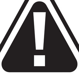 A black exclamation mark within a black triangle, enclosed by a white triangular outline, serving as a universal warning or alert symbol.