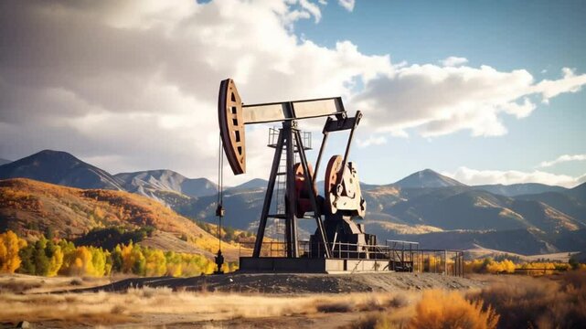 Oil rig autumn landscape