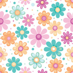 Fototapeta premium Whimsical floral pattern with pastel flowers and dots