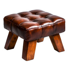 Obraz premium Elegant Brown Leather Ottoman with Stylish Tufted Design and Wooden Legs