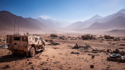 Dusty Desert Battlefield with Rusted Armored Cars