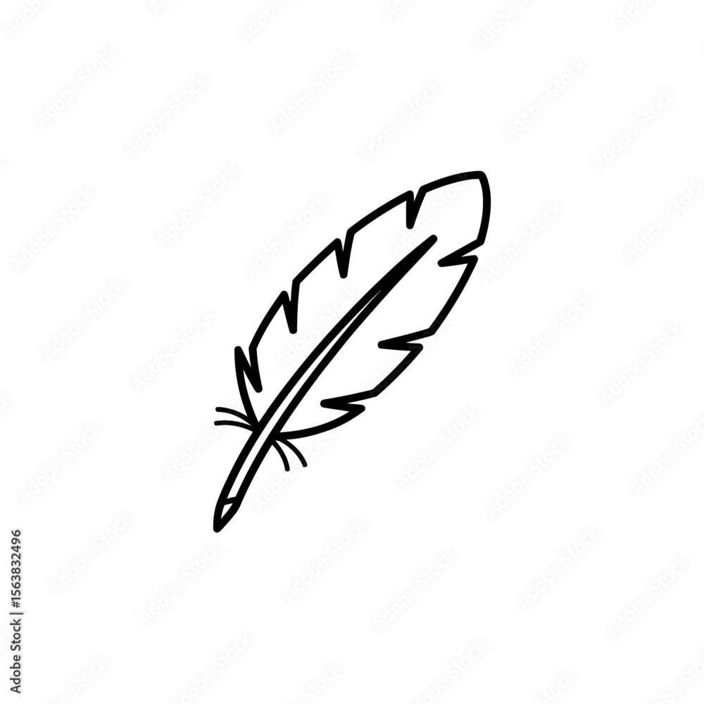 Poster simple minimalist line drawing of a feather icon design element representing lightness and delicate 