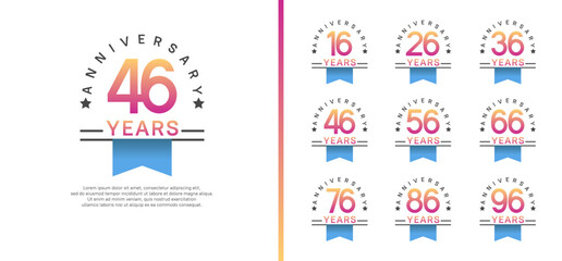 set of anniversary logo style with blue ribbon. vector design purple color for celebration