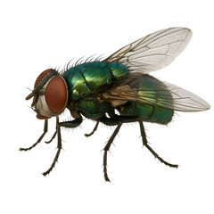 Side view of green bottle fly with visible legs and wings isolated on transparent background png