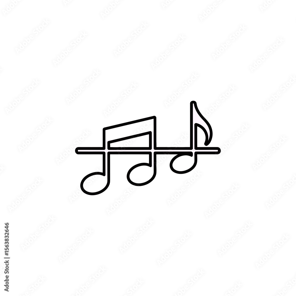 Poster continuous one line art drawing musical notes symbol icon minimalist graphic design element abstract