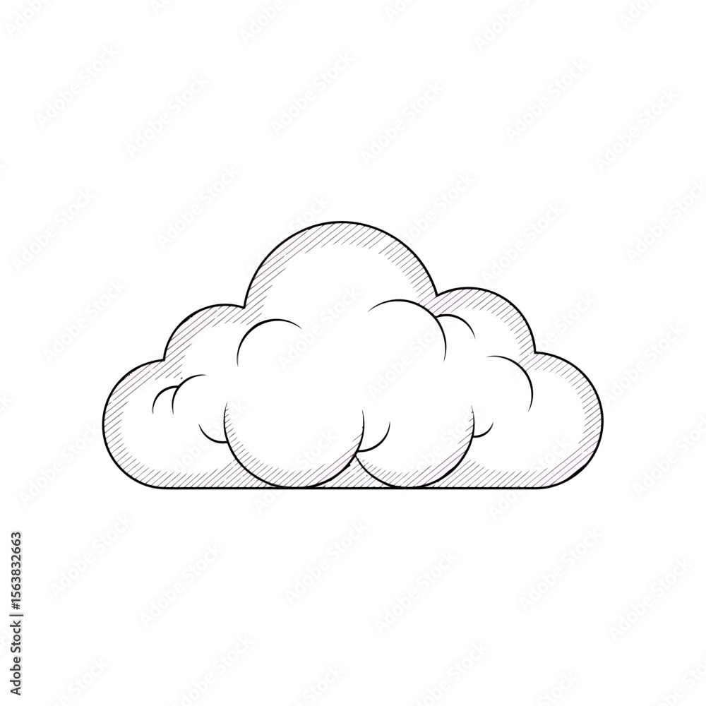 Poster simple fluffy cumulus cloud digital illustration hand drawn sketch style line art graphic resource d