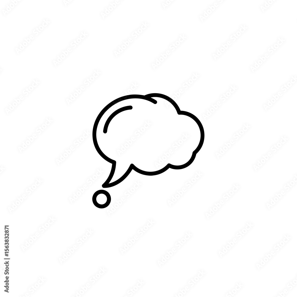 Poster simple black line outline vector graphic illustration depicting a thought bubble or speech balloon s