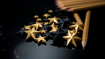 golden stars on black background