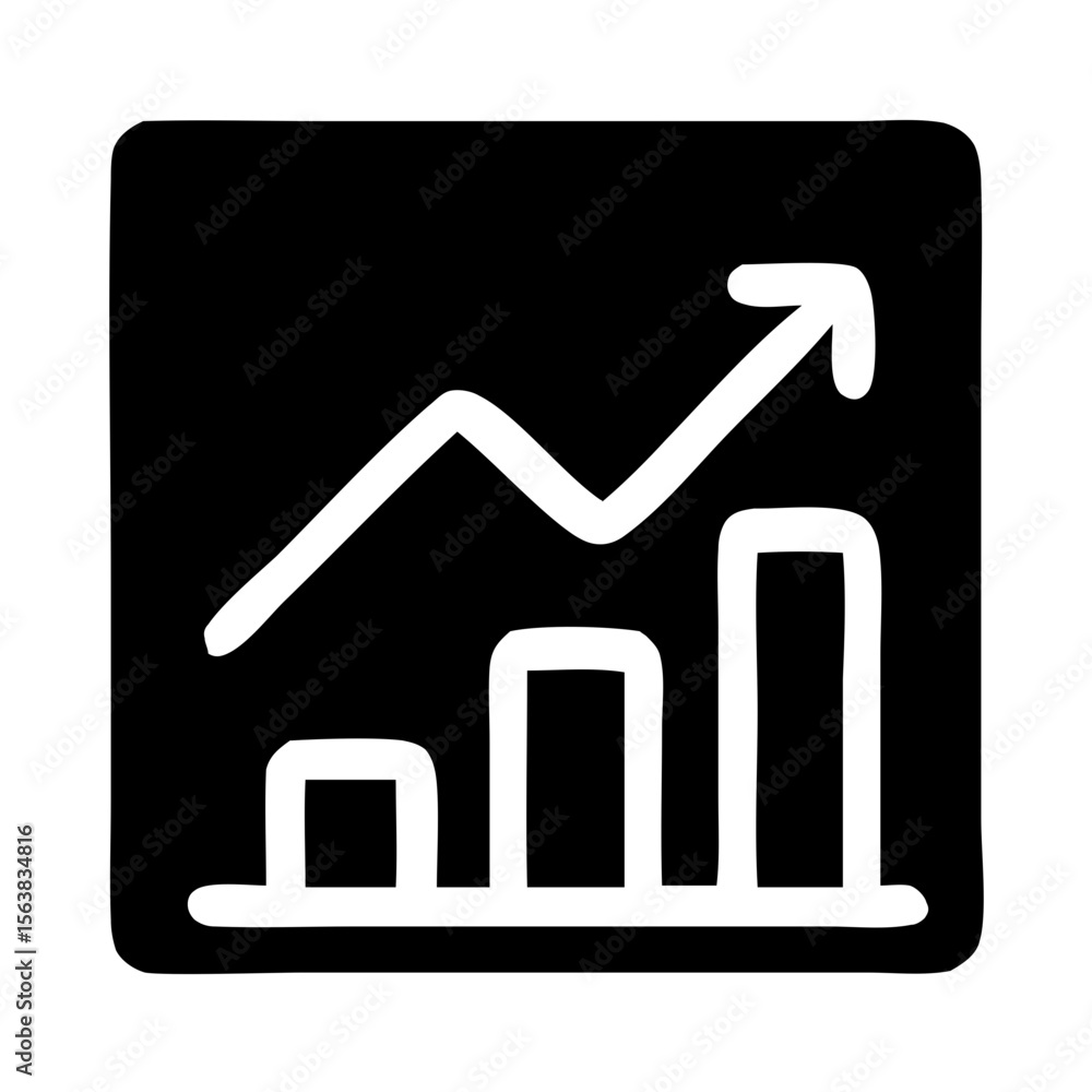 Poster simple handdrawn graph chart with arrow up in square frame icon