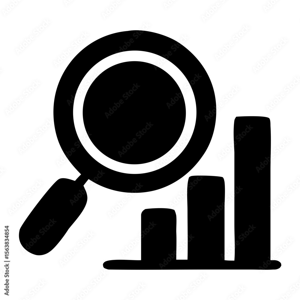 Poster simple line style business graph with magnifying glass icon element