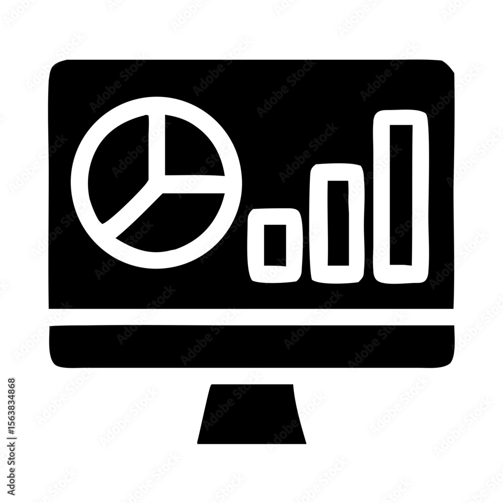 Poster simple outline diagram report on monitor screen data display icon