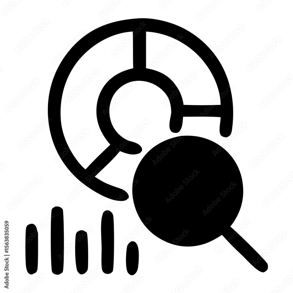 Poster handdrawn outline data analysis chart and graph with magnifying glass icon