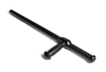One black police baton on white background
