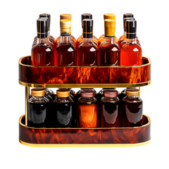Elegant Display of Assorted Glass Bottles on Stylish Rack for Home Bar or Restaurant