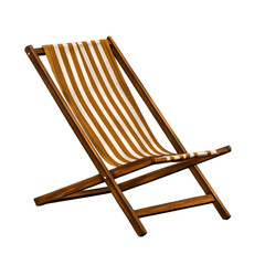 Wooden Deck Chair with Striped Fabric for Outdoor Relaxation in Summer Sunshine