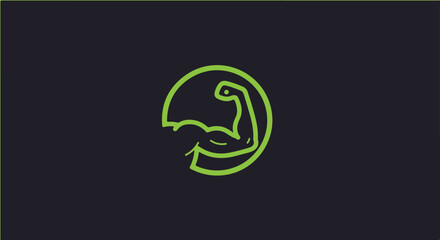 Green Muscle Arm Icon in Circle on Black Background