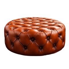 Elegant Round Brown Leather Pouf with Button Tufted Design for Living Room Décor