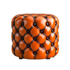 Elegant Orange Leather Pouf with Button Tufts for Stylish Home Decor Accent