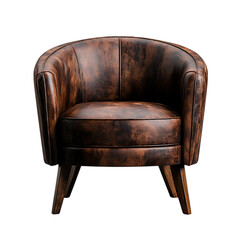 Stylish Vintage Armchair with Rich Brown Leather and Elegant Wooden Legs