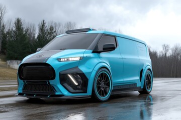 Naklejka premium Racing-style EV van designed for speed and aerodynamics