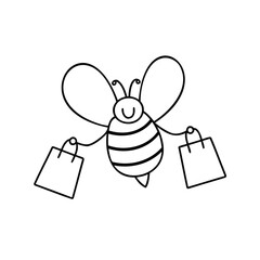 Handdrawn bee carrying shopping bags for sale november vector