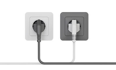 Black plug fits into the white socket, and the white plug fits into the black socket isolated on transparent background. Symbol yin yang. 3D illustration.