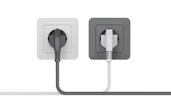 Black plug fits into the white socket, and the white plug fits into the black socket isolated on transparent background. Symbol yin yang. 3D illustration.