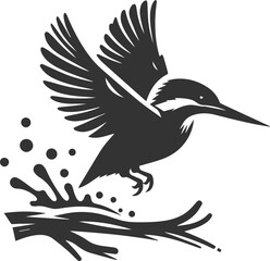 Obraz premium Vector silhouette of a kingfisher black illustration drawing