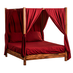 Luxurious Canopy Bed with Rich Red Drapes Offering Elegant and Cozy Bedroom Ambiance