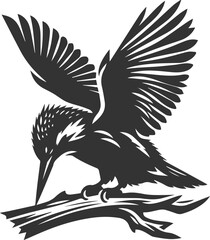 Vector silhouette of a kingfisher black illustration drawing