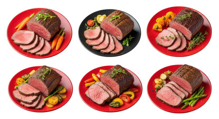 Succulent Roast Beef Platter with Vegetables for Culinary Presentations, isolated on a transparent background