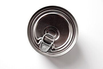 Top view of aluminum can on white background