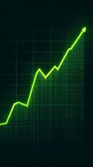 Naklejka premium Simple green line graph illustrating steady growth on a clean blank background. Minimalist design with clear upward trend. Caption space available on the side for text or data.