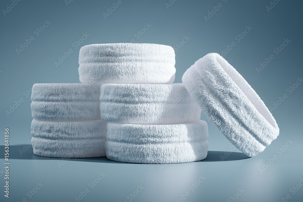 Poster soft white towels stacked neatly on a plain background showcasing their texture and quality in a min